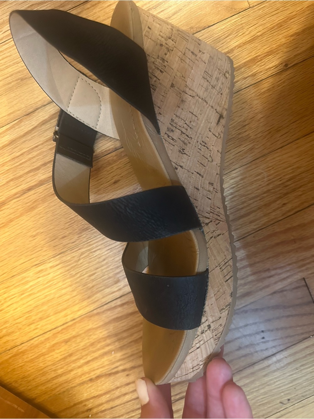 Chinese Laundry Black Cork Wedge Sandals